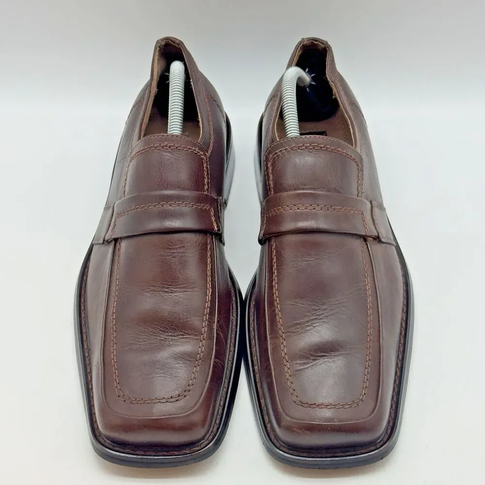 Fratelli Select Quality Leather Loafers Men's 9M Brown Square Toe Dress Shoes